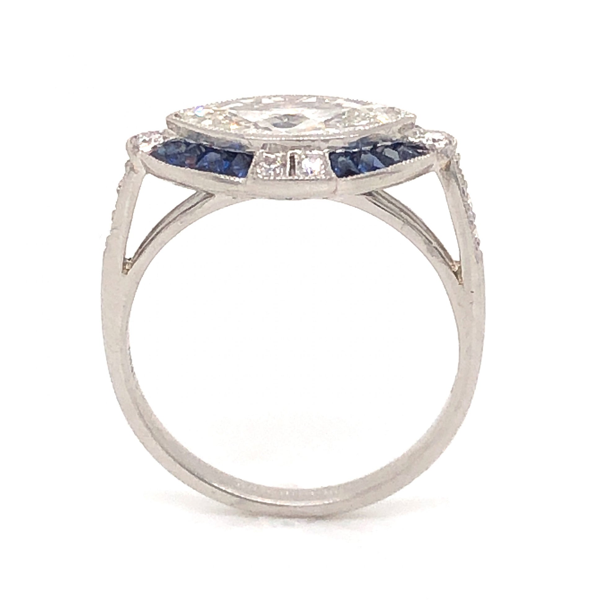 1.00 Marquise Cut Diamond & Sapphire Ring in Platinum
