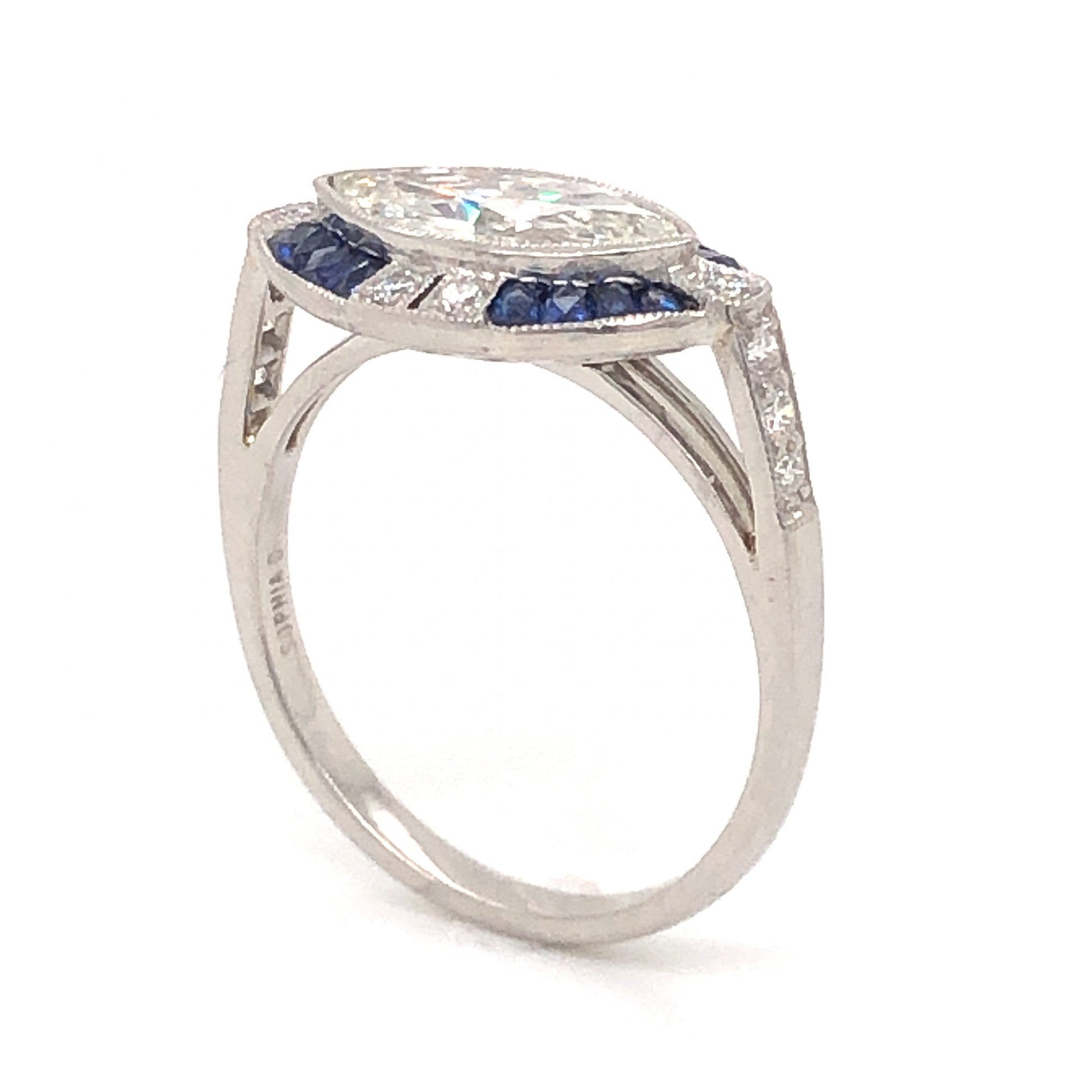 1.00 Marquise Cut Diamond & Sapphire Ring in Platinum