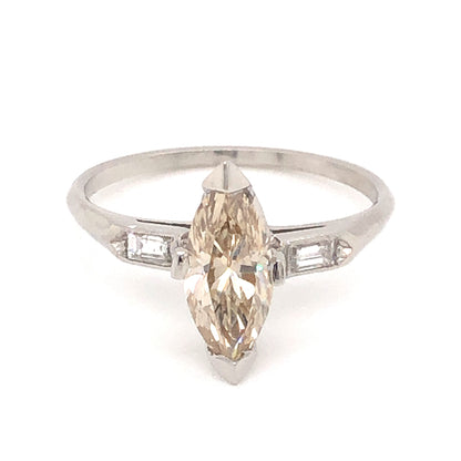 1.12 Mid-Century Marquise Diamond Engagement Ring in Platinum