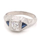 Art Deco Men's Diamond & Sapphire Ring in 18k White Gold
