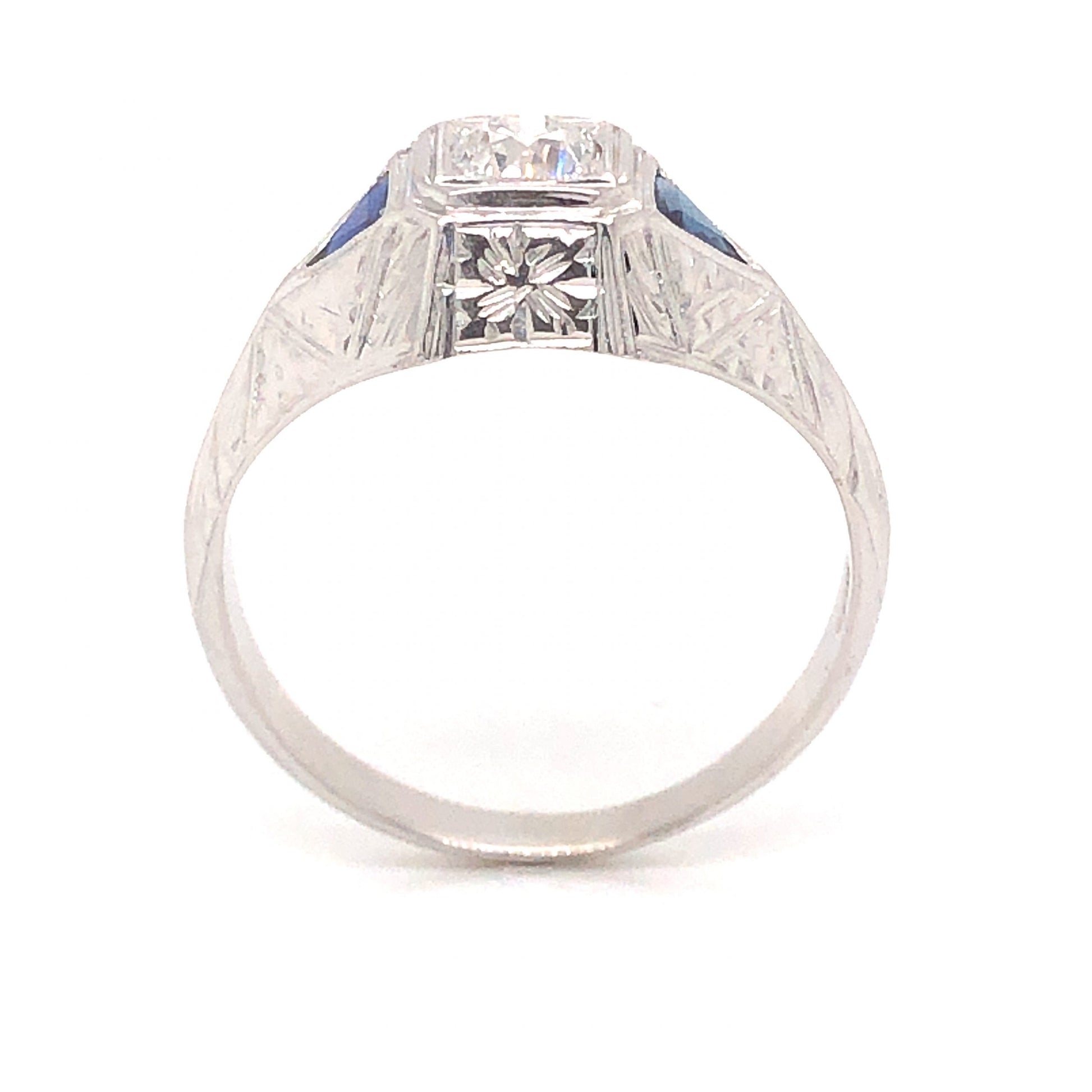 Art Deco Men's Diamond & Sapphire Ring in 18k White GoldComposition: 18 Karat White GoldRing Size: 10.75Total Diamond Weight: .56 ctTotal Gram Weight: 6.11 gInscription: 18K