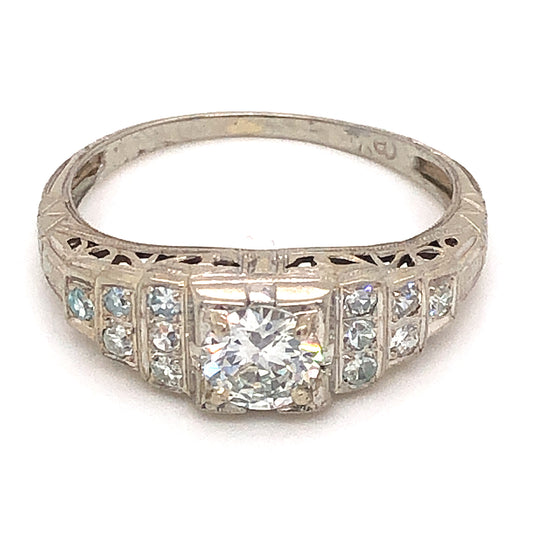 .55 Art Deco Diamond Engagement Ring in 18K White Gold