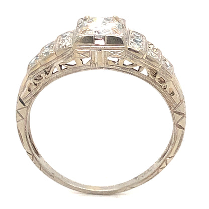 .55 Art Deco Diamond Engagement Ring in 18K White Gold