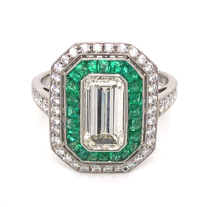 1.70 Diamond & Emerald Ring in Platinum