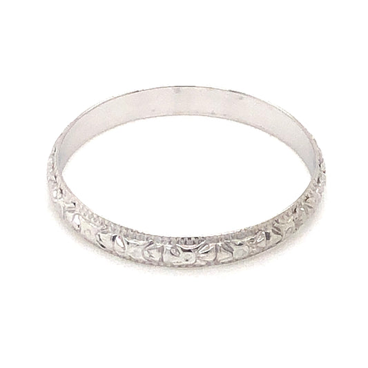 2.7mm Engraved Art Deco Wedding Band in 18k White Gold