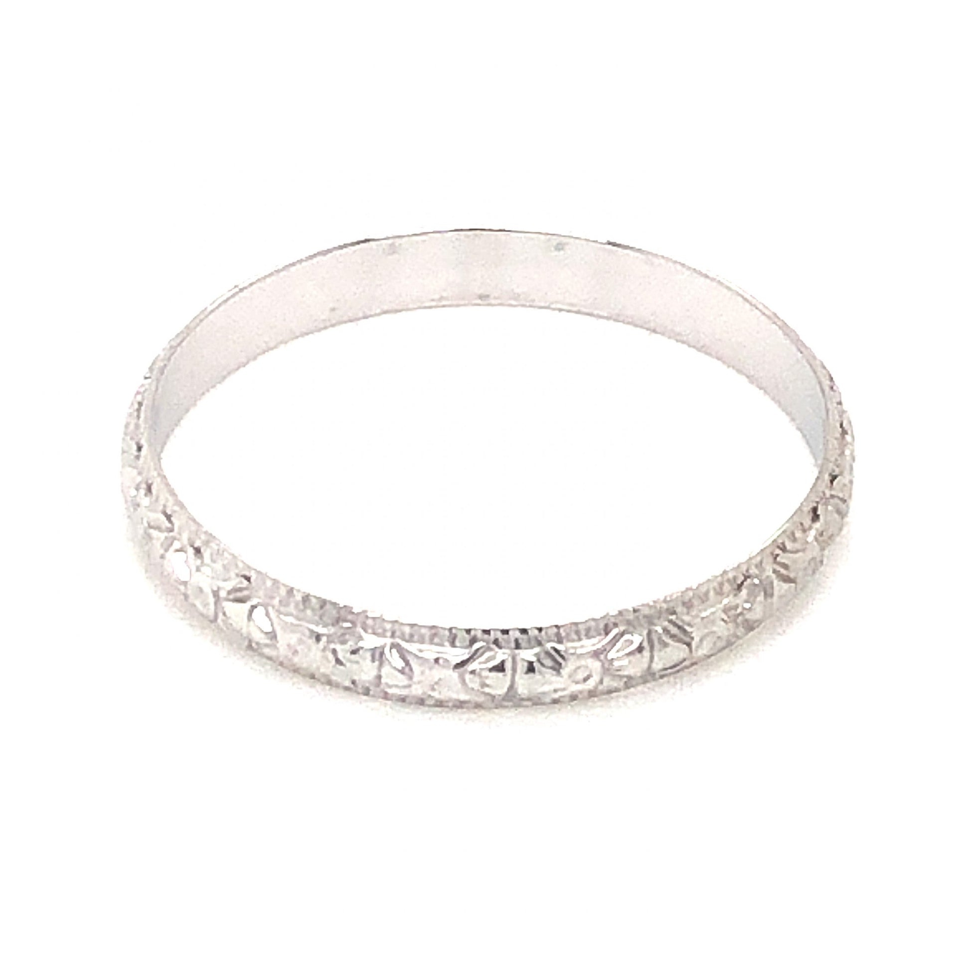 2.7mm Engraved Art Deco Wedding Band in 18k White Gold