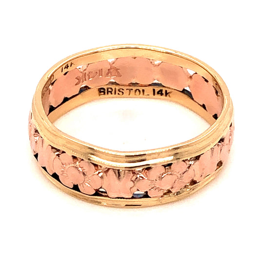 Wide Mid-Century Wedding Band in 14k Yellow and Rose Gold