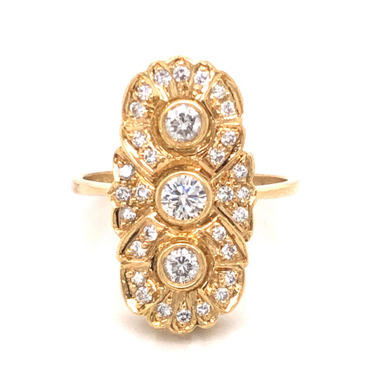 Art Deco Style Diamond Cocktail Ring in 14K Yellow Gold