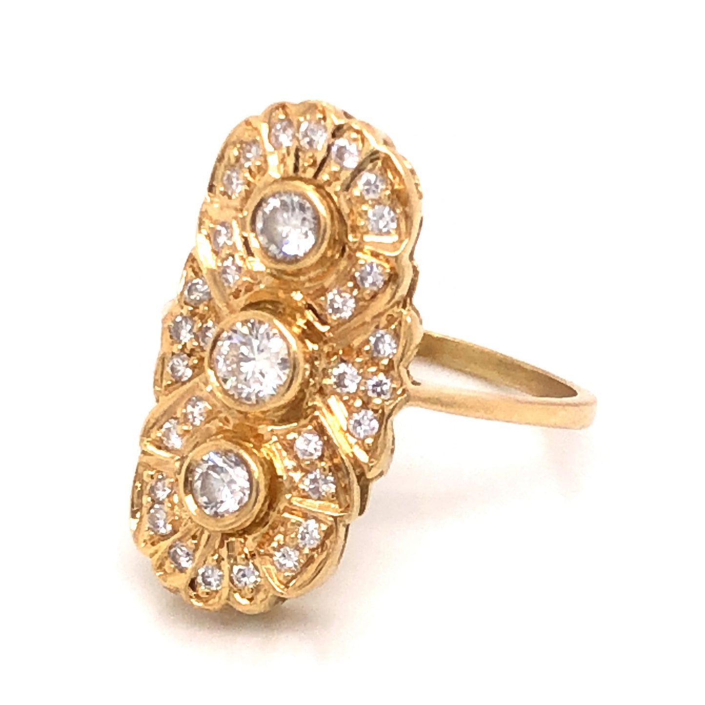 Art Deco Style Diamond Cocktail Ring in 14K Yellow Gold