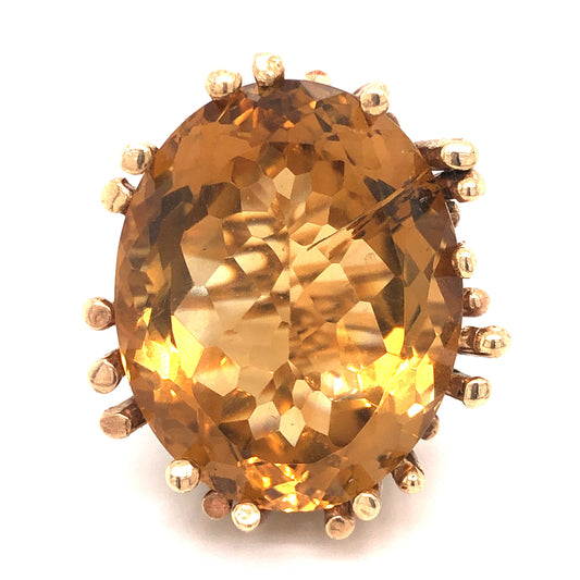 Mid-Century 65.00 Carat Citrine Cocktail Ring in 14k Yellow Gold