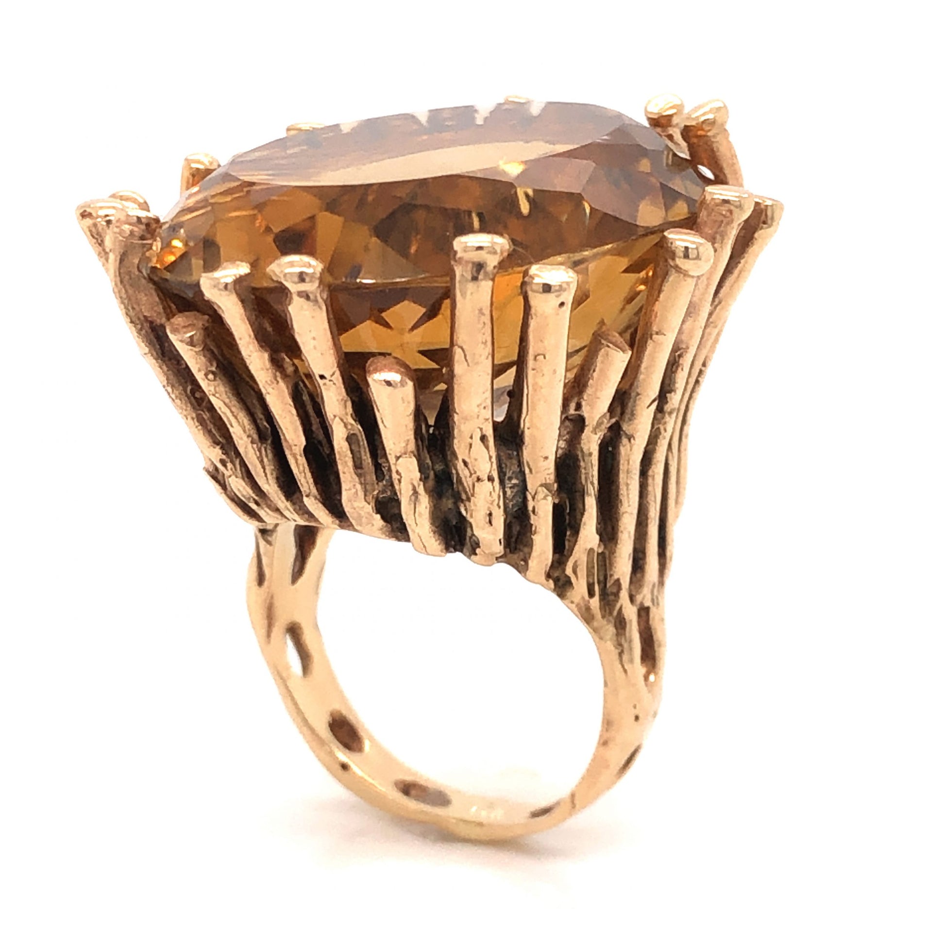 Mid-Century 65.00 Carat Citrine Cocktail Ring in 14k Yellow Gold