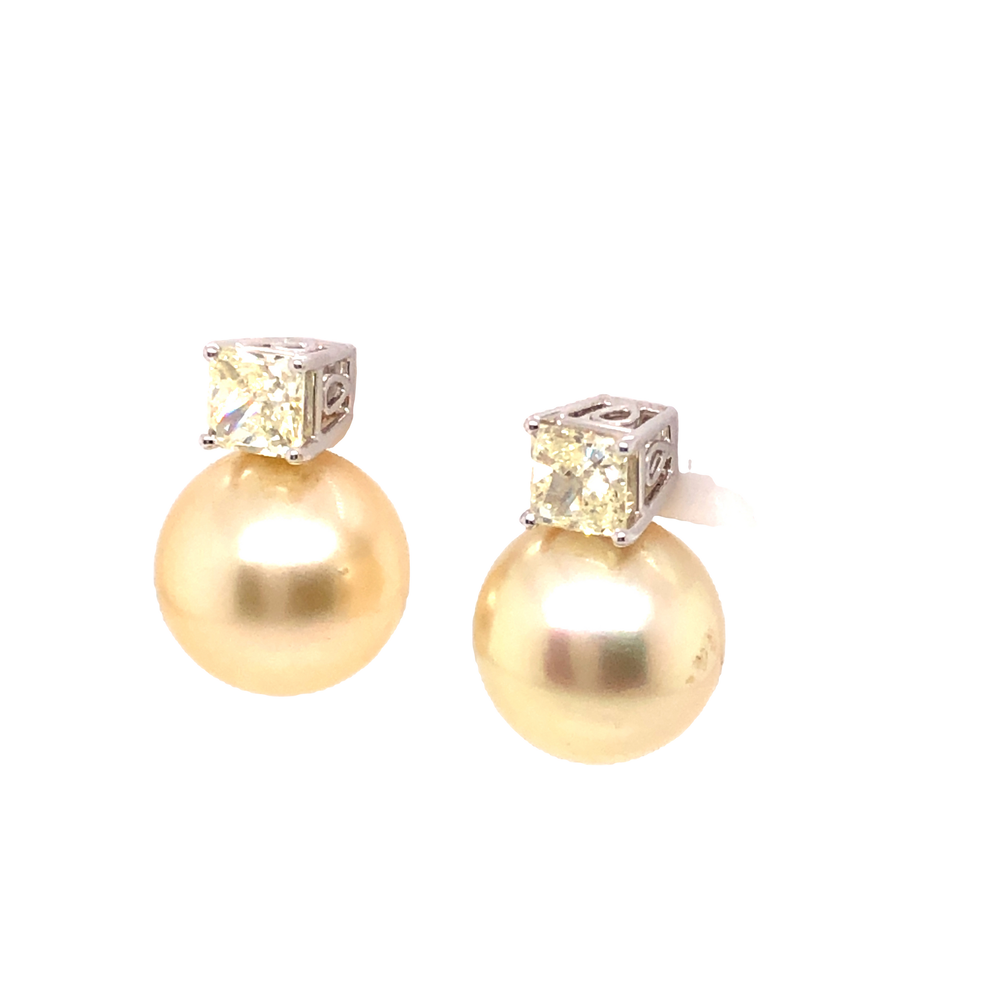 1.04 Fancy Light Yellow Diamond & Pearl Earrings in Platinum