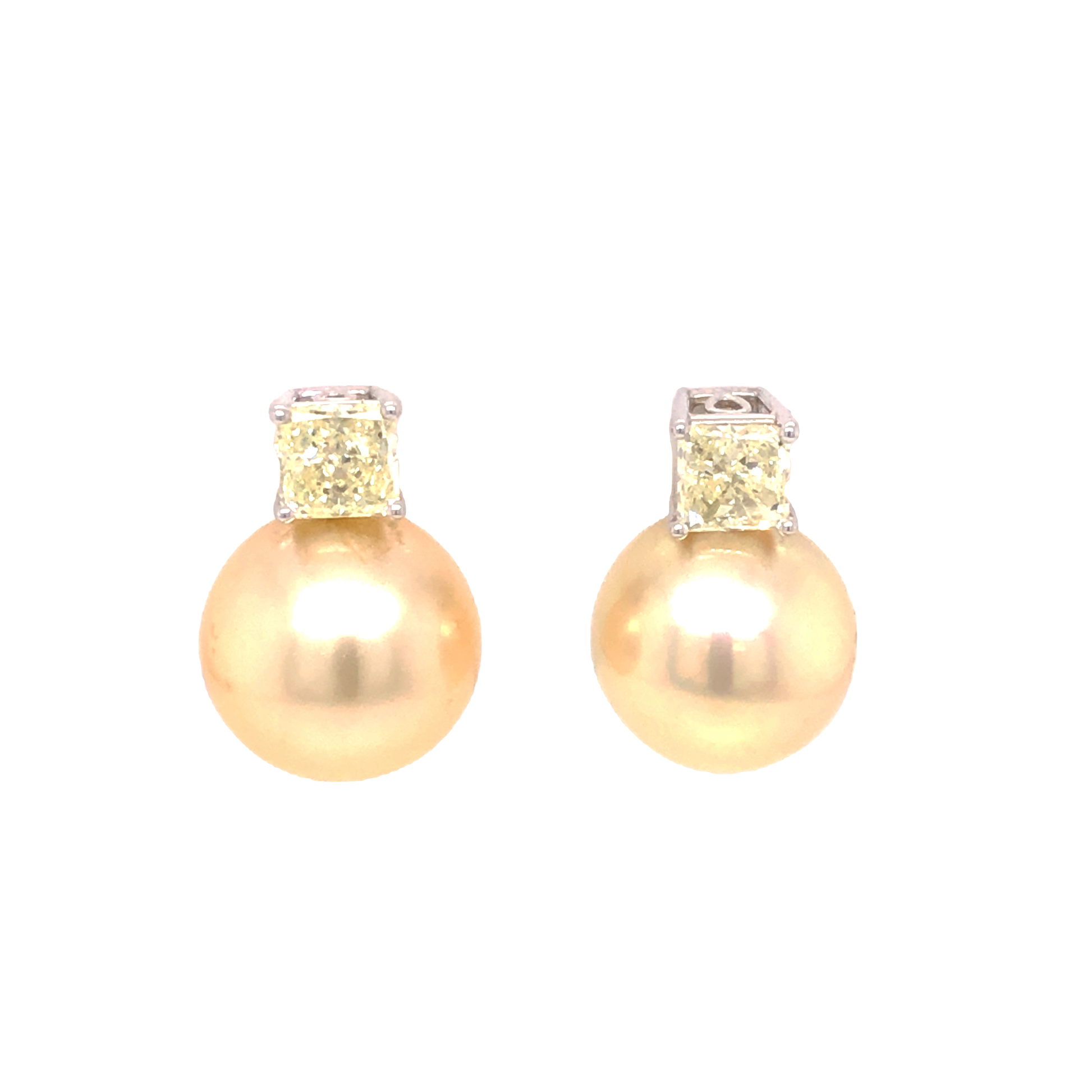 1.04 Fancy Light Yellow Diamond & Pearl Earrings in Platinum