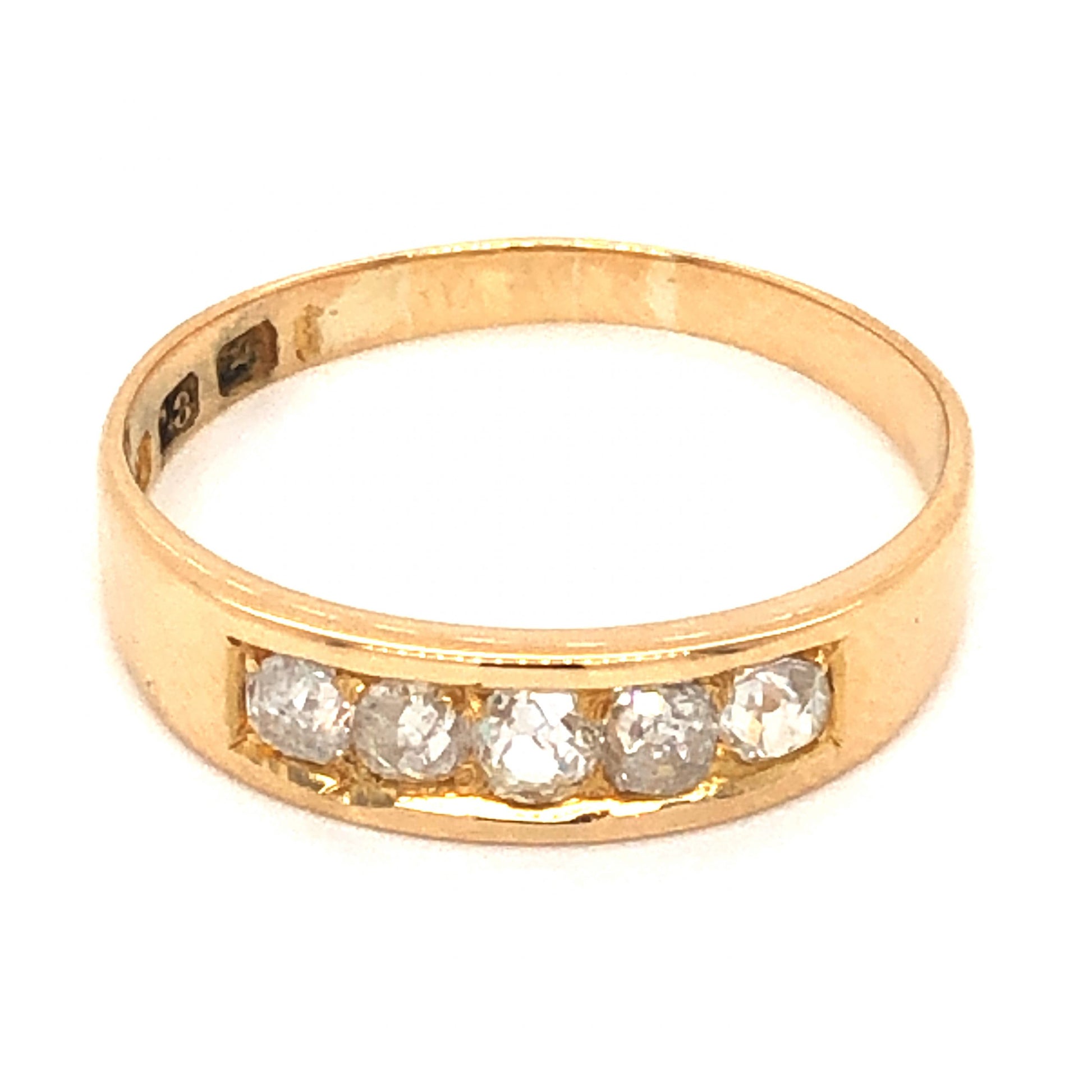 .65 Vintage Victorian Diamond Band in 18K Yellow GoldComposition: Platinum Ring Size: 7.75 Total Diamond Weight: .65ct Total Gram Weight: 2.6 g Inscription: L&L 18
      