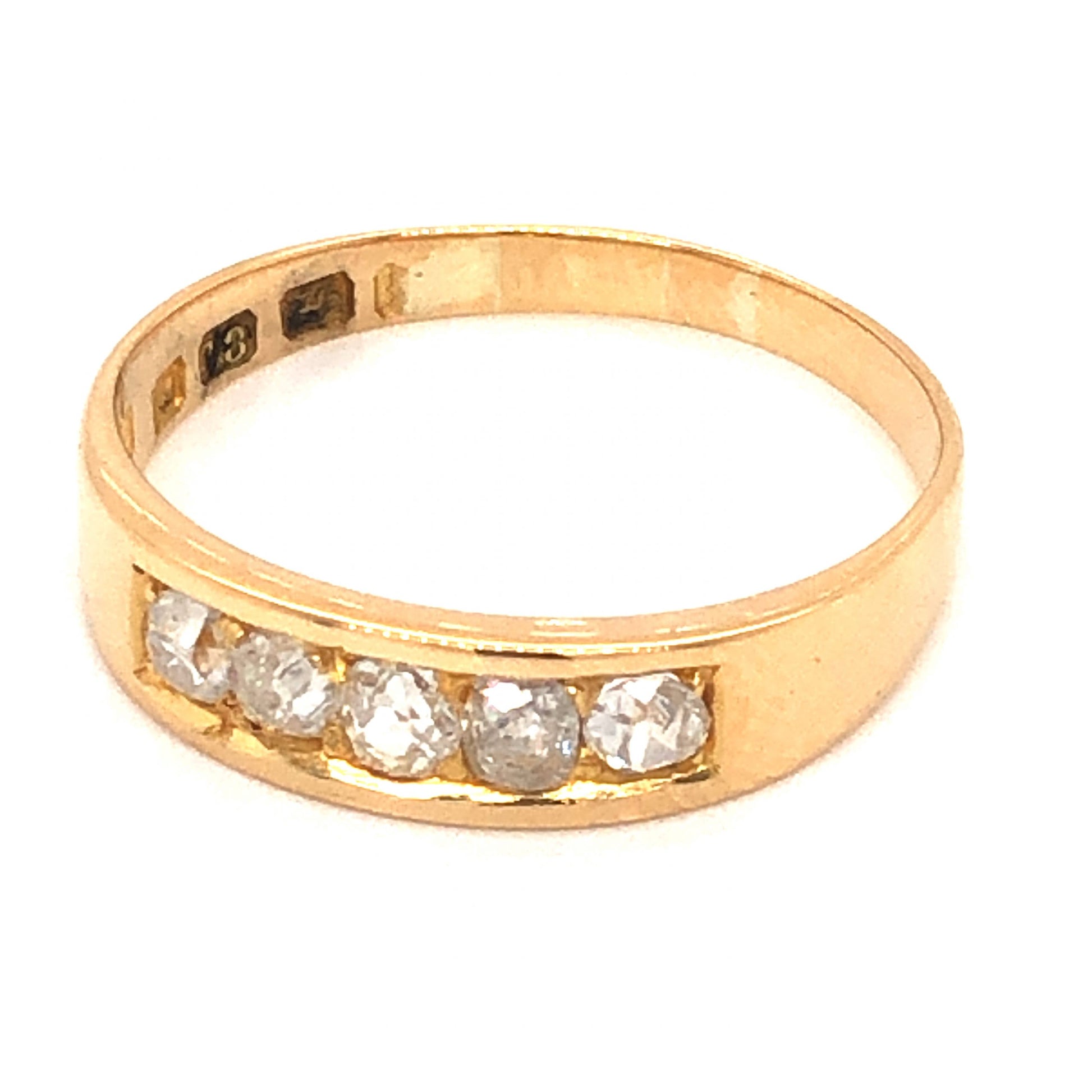 .65 Vintage Victorian Diamond Band in 18K Yellow GoldComposition: Platinum Ring Size: 7.75 Total Diamond Weight: .65ct Total Gram Weight: 2.6 g Inscription: L&L 18
      