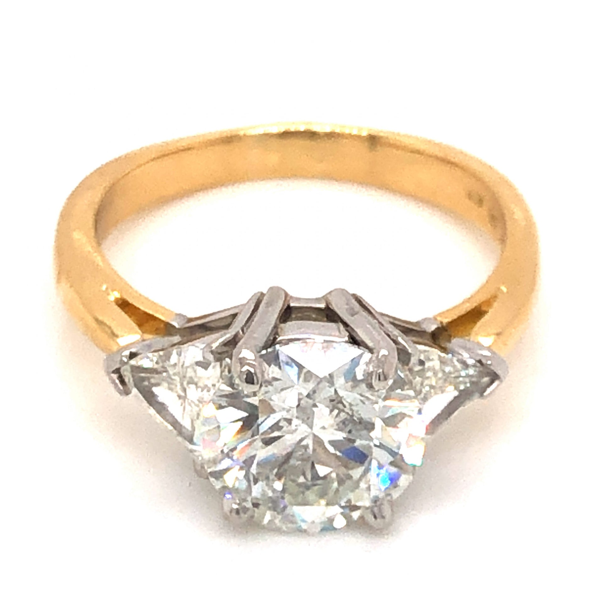 2.09 Three Stone Diamond Engagement Ring in 18k Yellow & White Gold