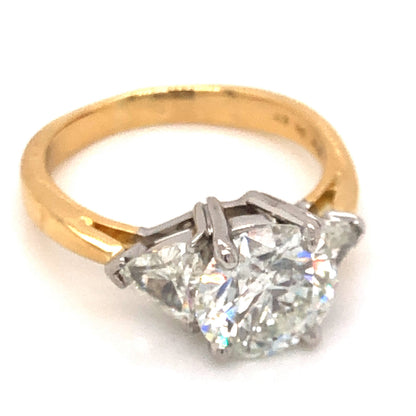 2.09 Three Stone Diamond Engagement Ring in 18k Yellow & White Gold