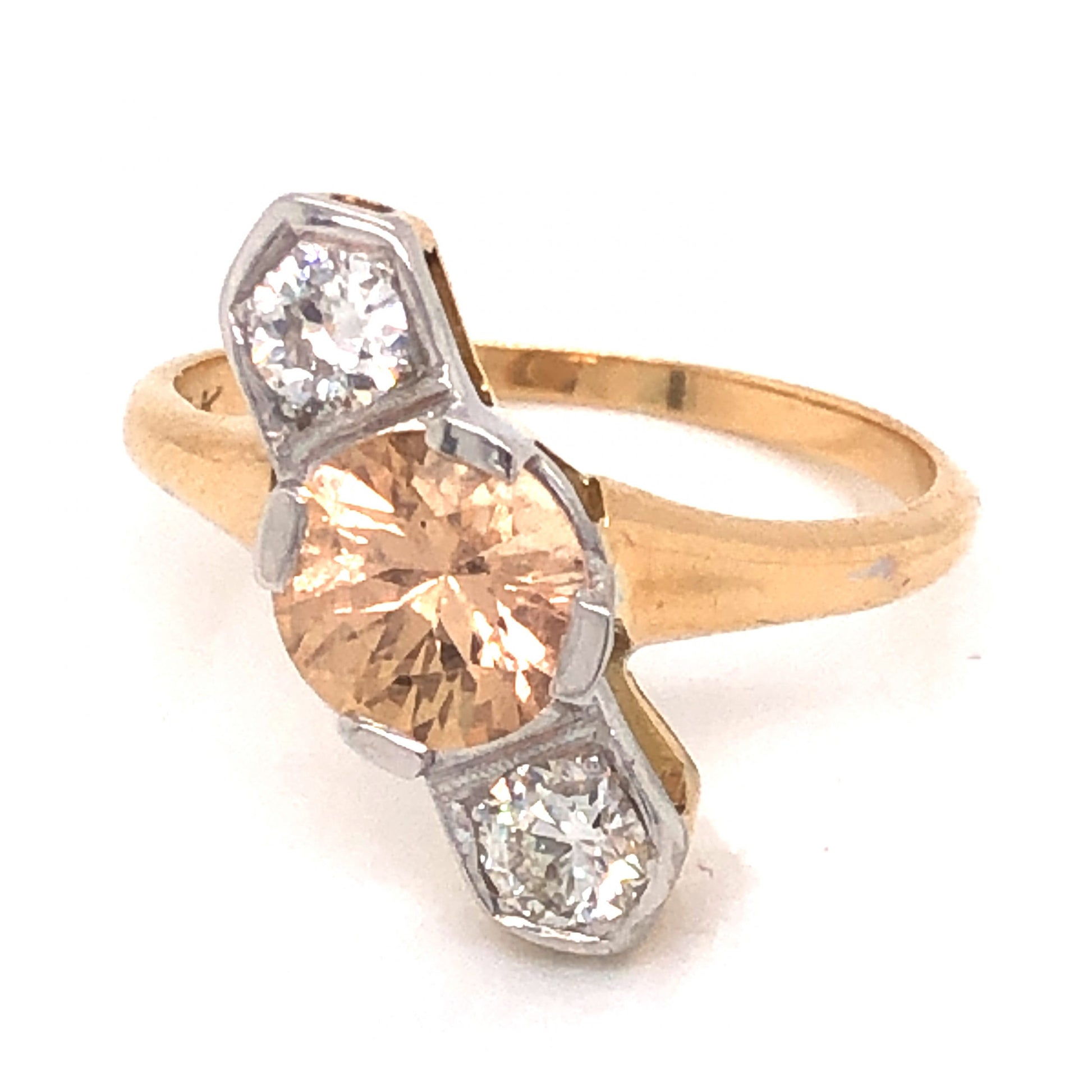 1.33 Peach Sapphire & Diamond Ring in 14k Yellow & White Gold