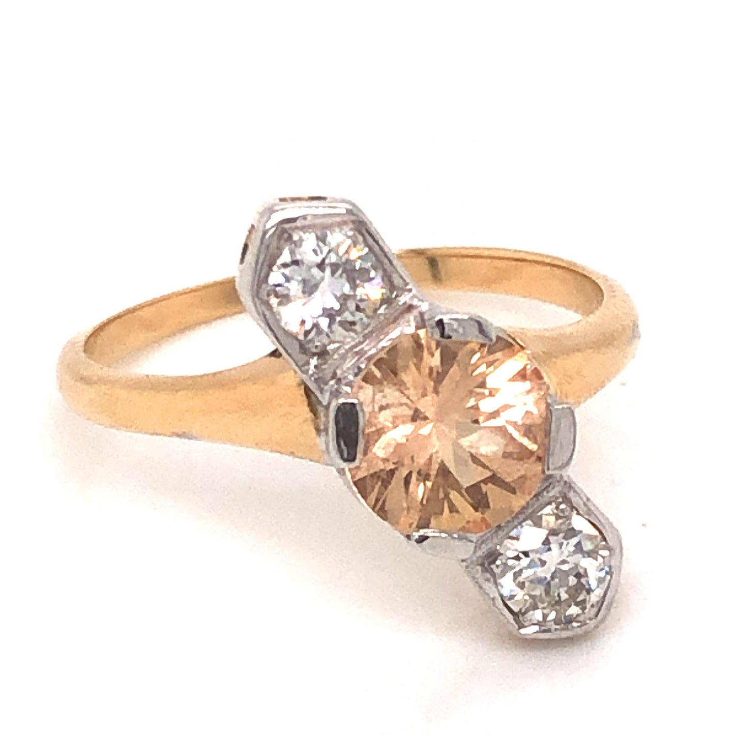 1.33 Peach Sapphire & Diamond Ring in 14k Yellow & White Gold