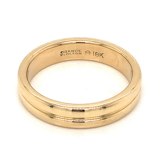 Men's Grooved Orange Blossom Wedding Band in 18K Yellow Gold