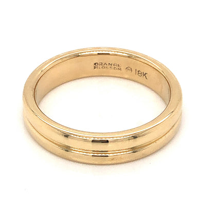 Men's Grooved Orange Blossom Wedding Band in 18K Yellow Gold
