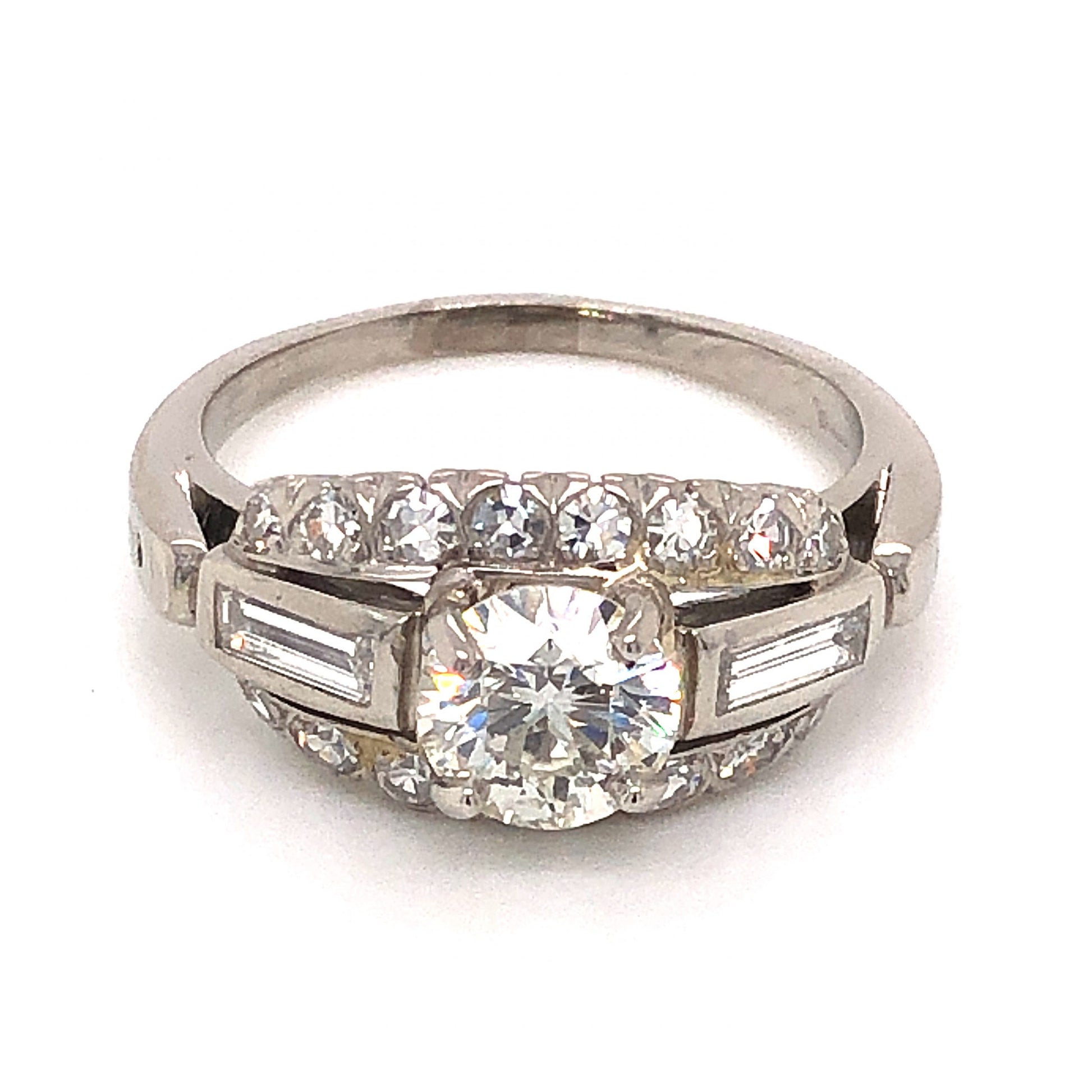 .84 Mid-Century Diamond Engagement Ring in PlatinumComposition: Platinum Ring Size: 5.75 Total Diamond Weight: 1.62 ct Total Gram Weight: 6.18  g