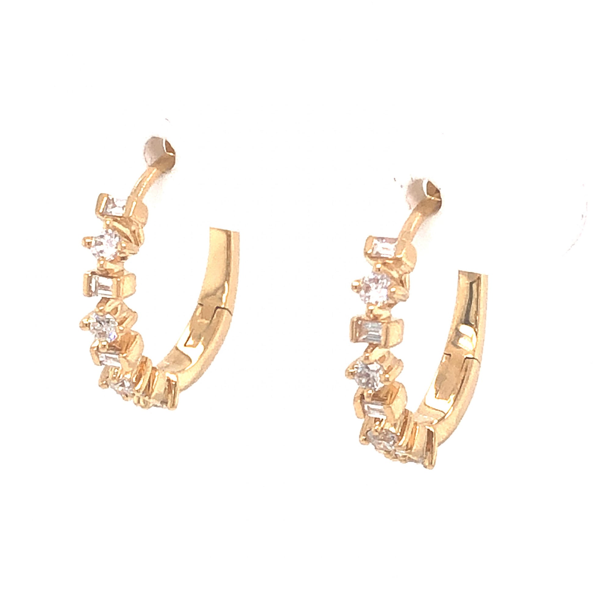 .34 Carat Diamond Hoop Earrings in 18K Yellow GoldComposition: 18 Karat Yellow GoldTotal Diamond Weight: .34 ctTotal Gram Weight: 3.6 gInscription: 18k 750