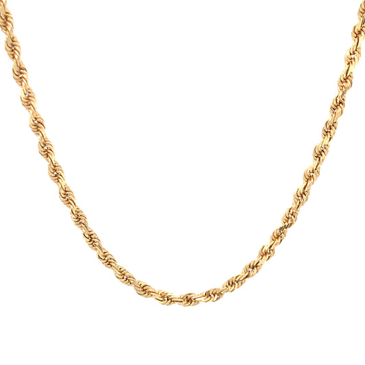 24 Inch Rope Chain Necklace in 14k Yellow Gold