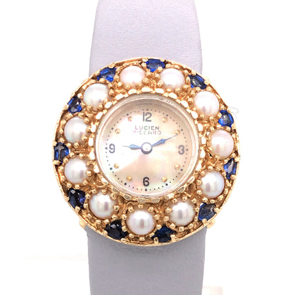 Vintage Lucien Piccard Sapphire & Pearl Watch in 14k Yellow Gold