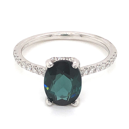 1.54 Oval Cut Tourmaline Engagement Ring in 14k White Gold