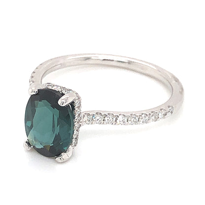 1.54 Oval Cut Tourmaline Engagement Ring in 14k White Gold