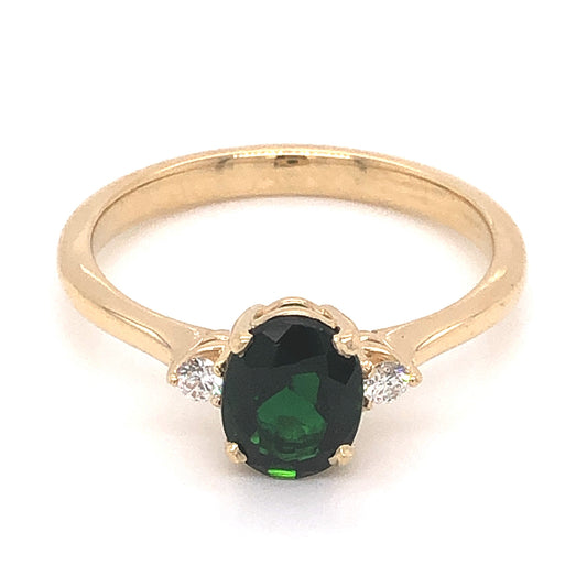 1.02 Oval Cut Tourmaline & Diamond Ring in 14k Yellow Gold