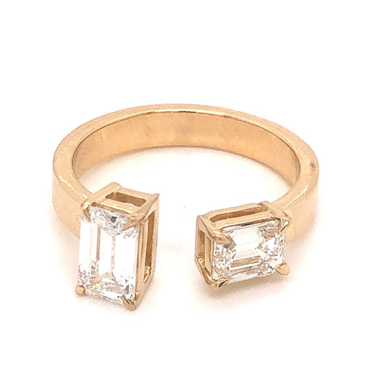 1.45 Emerald Cut Diamond Open Ring in 14k Yellow Gold