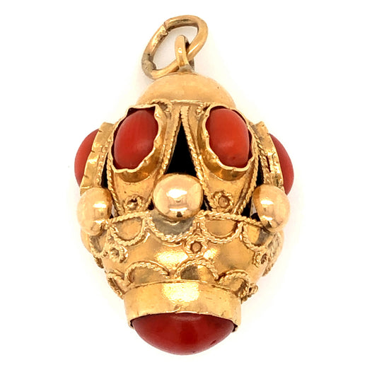 Victorian Italian Coral Pendant in 18k Yellow Gold