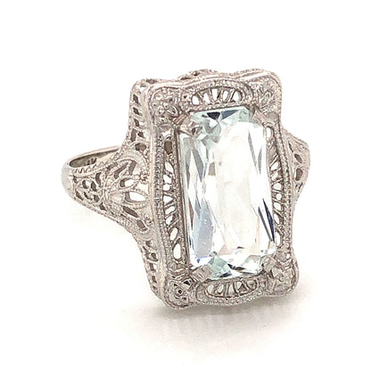1.90 Emerald Cut Aquamarine Filigree Ring in 14k White Gold
