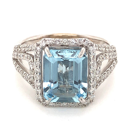 2.50 Aquamarine Ring w/ Diamond Accents in 14k White Gold