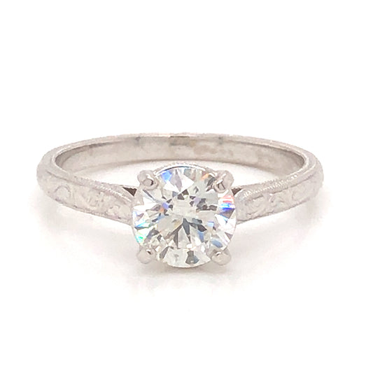 1.04 Art Deco Diamond Engagement Ring in 18K White Gold