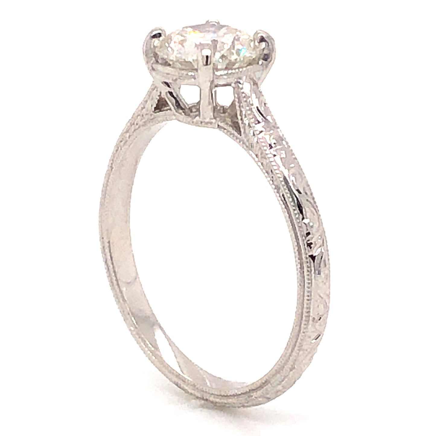1.04 Art Deco Diamond Engagement Ring in 18K White Gold