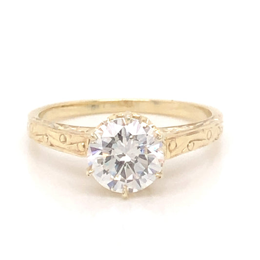 Late Art Deco 1.23 Diamond Engagement Ring in 14k Yellow Gold