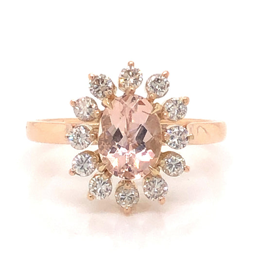 1.04 Oval Pink Morganite and Diamond Ring in 14k Yellow Gold