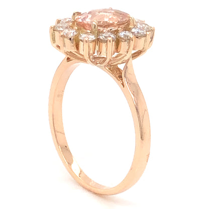 1.04 Oval Pink Morganite and Diamond Ring in 14k Yellow Gold