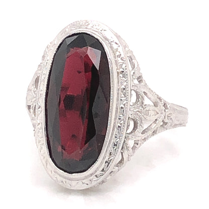 Art Deco Oval Garnet Cocktail Ring in 14k White Gold