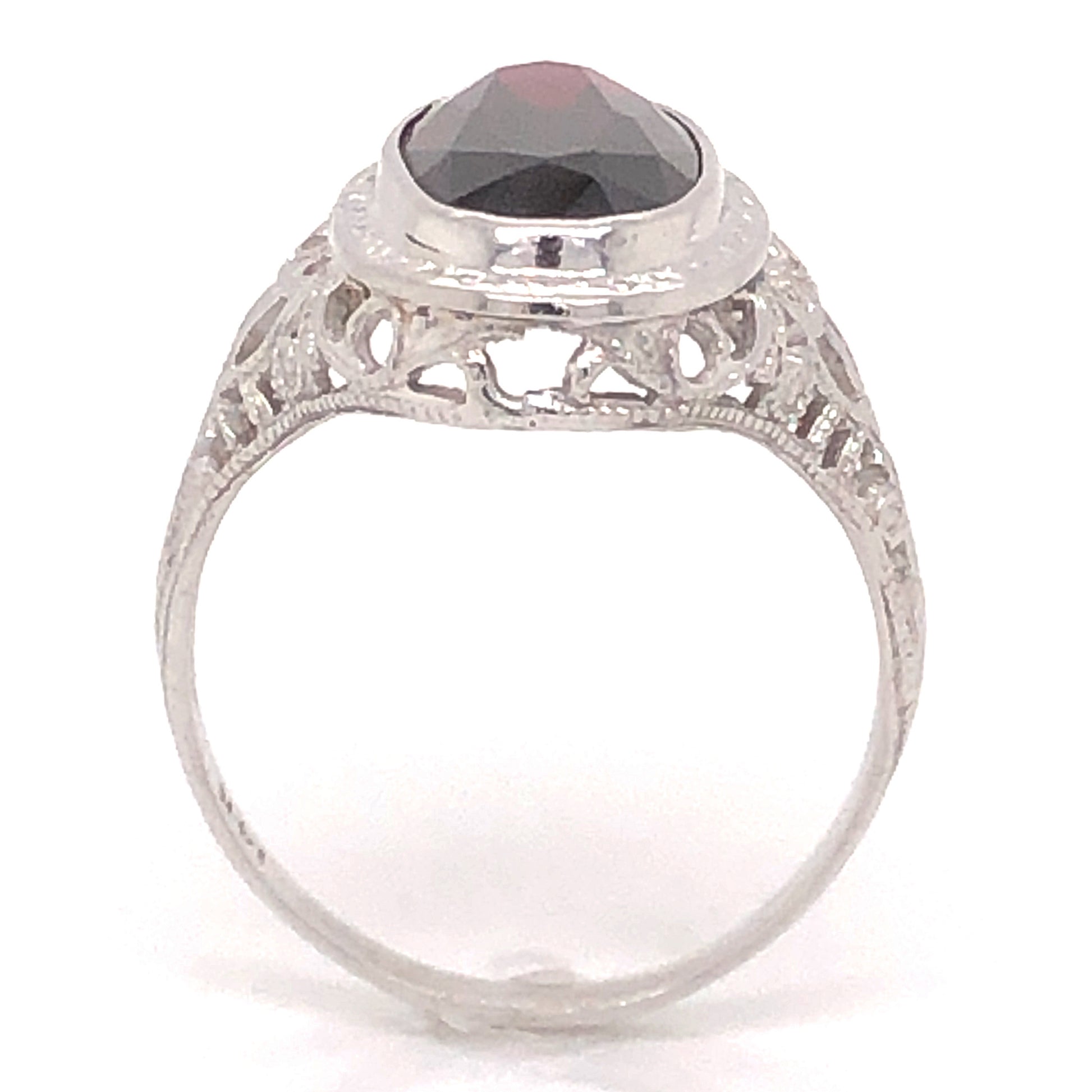 Art Deco Oval Garnet Cocktail Ring in 14k White Gold