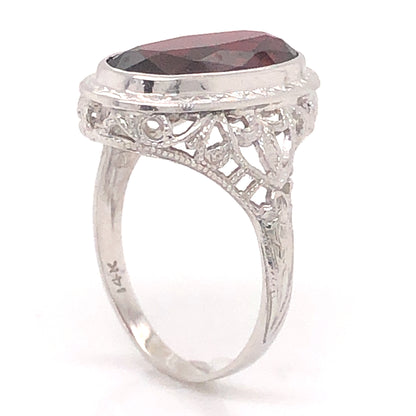 Art Deco Oval Garnet Cocktail Ring in 14k White Gold