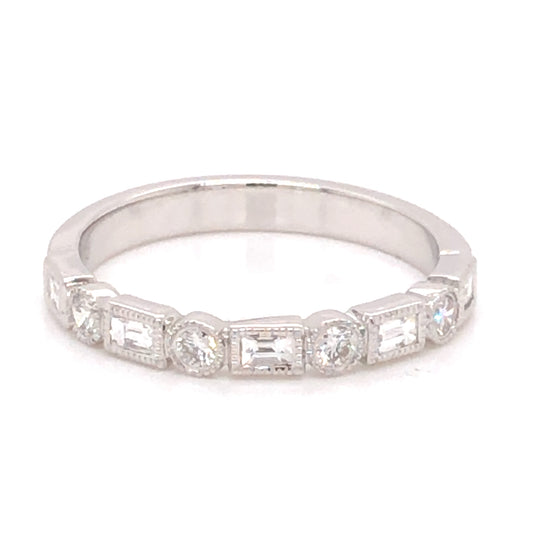 .28 Baguette & Round Diamond Wedding Band in 14k White Gold