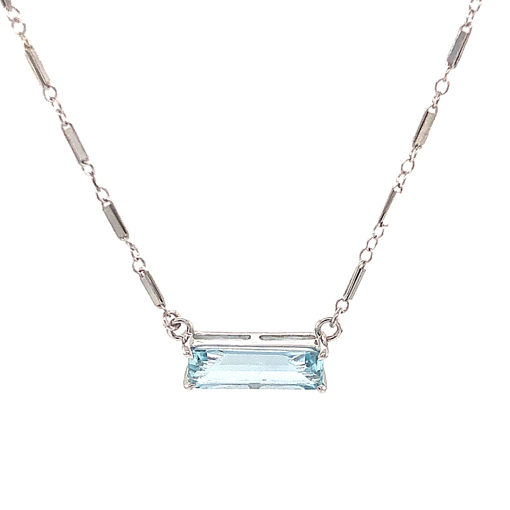 1.63 Emerald Cut Aquamarine Necklace in 14K White Gold