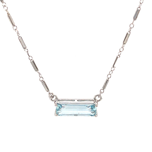 1.63 Emerald Cut Aquamarine Necklace in 14K White Gold