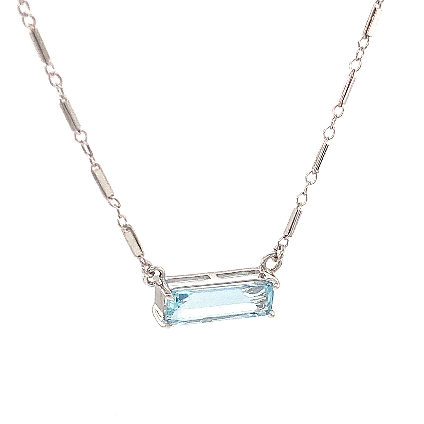 1.63 Emerald Cut Aquamarine Necklace in 14K White Gold