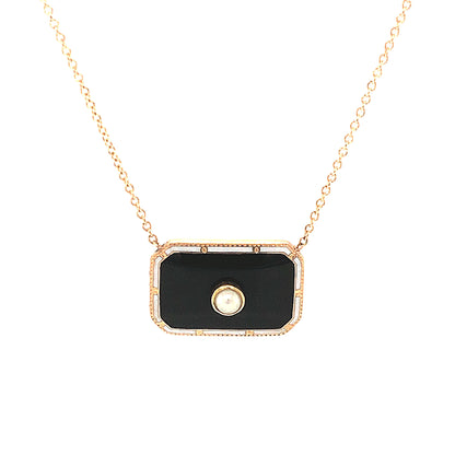 Enamel & Pearl Pendant Necklace in 14k Yellow Gold