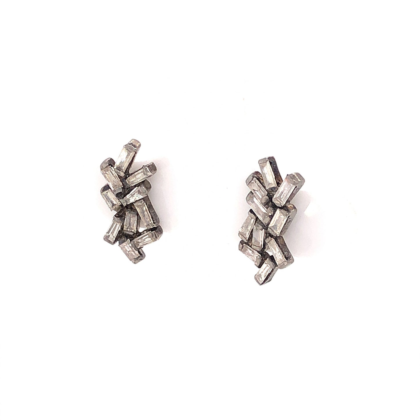 1.10 Baguette Diamond Earrings in Sterling Silver